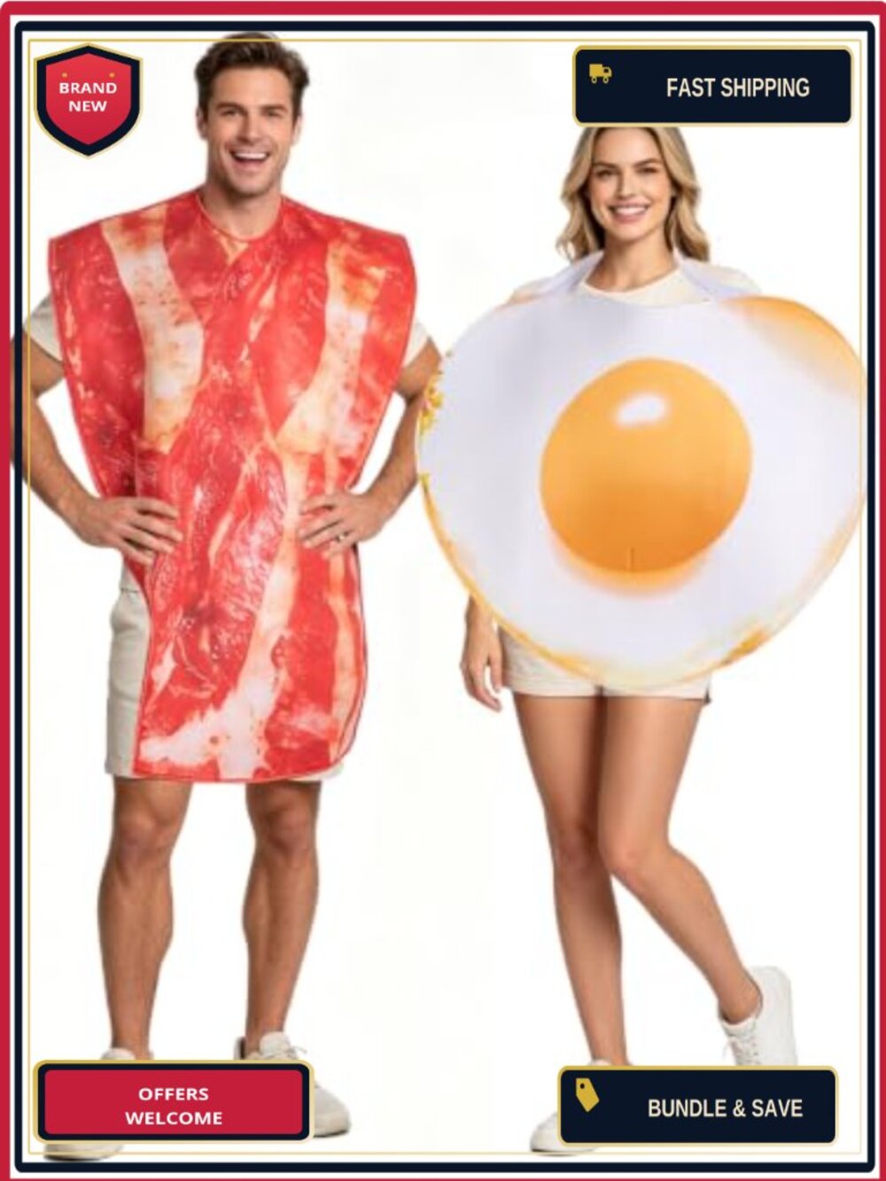 Bacon and Egg Couples Costume Funny Adult Matching Halloween Party Outfit